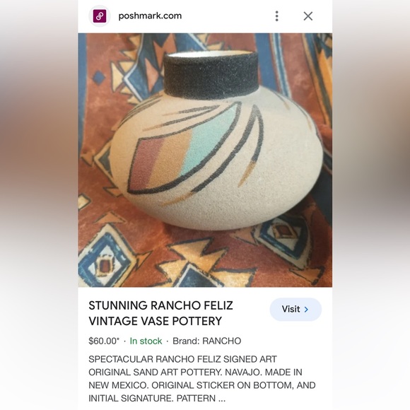 VINTAGE/HANDCRAFTED SAND ART POTTERY VASE w/LEAF PATTERN & SIGNED - Picture 9 of 10